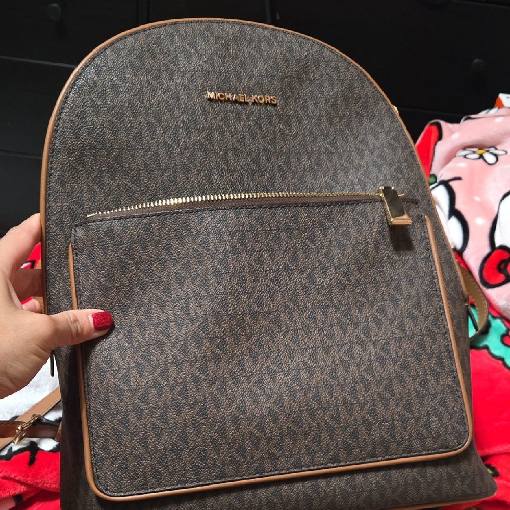 Michael Kors Dark Brown Backpack with Gold Details